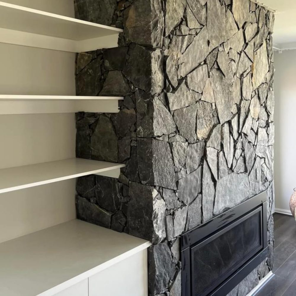 Luxor Stone Wall Cladding installed on a Fireplace.